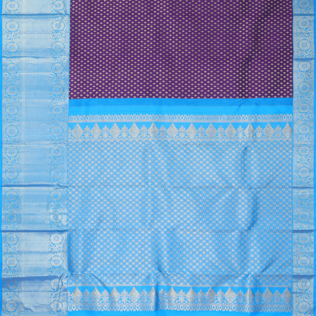 Dark Violet Kanjivaram Silk Saree With Tiny Floral Buttis