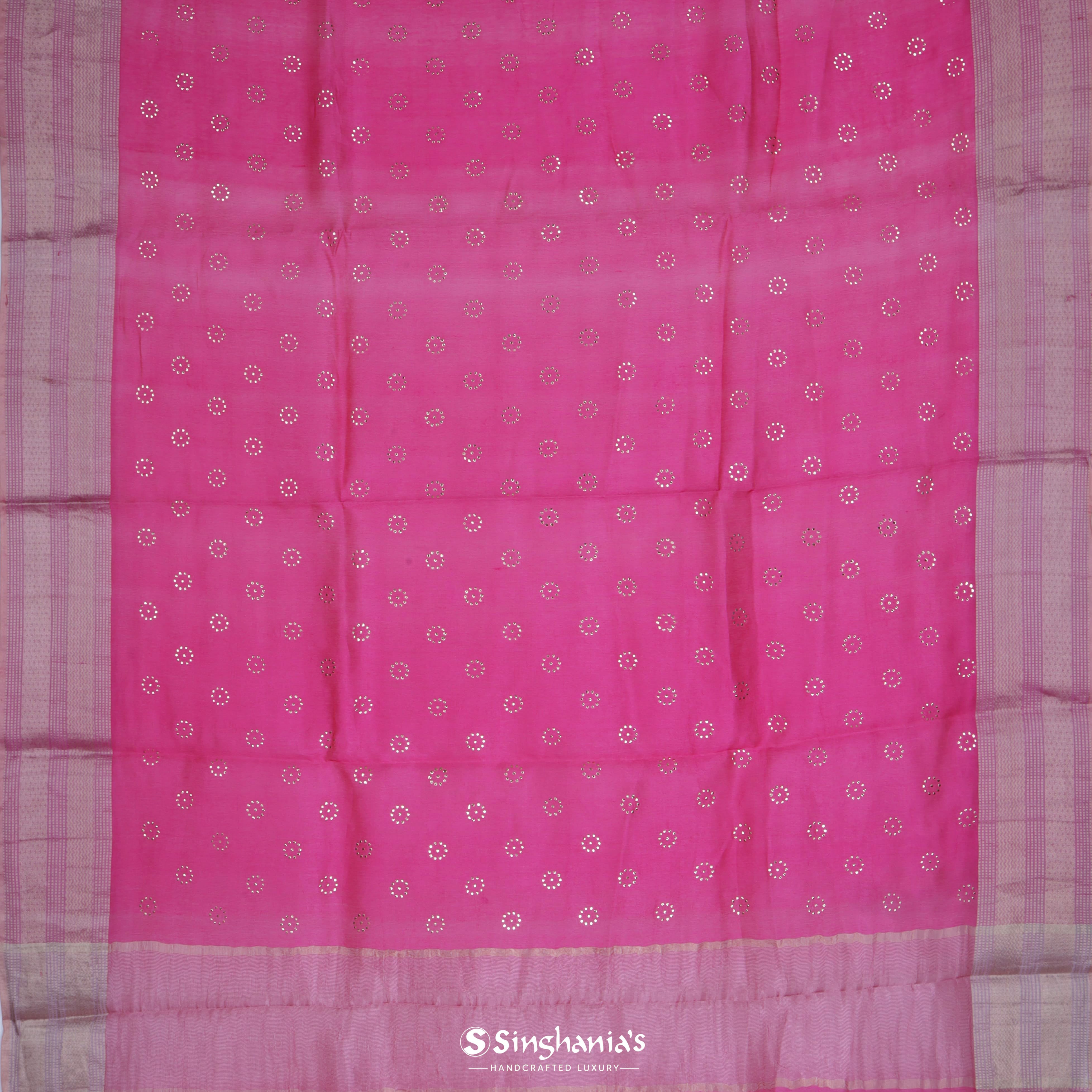 Cherry Red Organza Tussar Embroidery Handloom Silk Saree With Foil Print