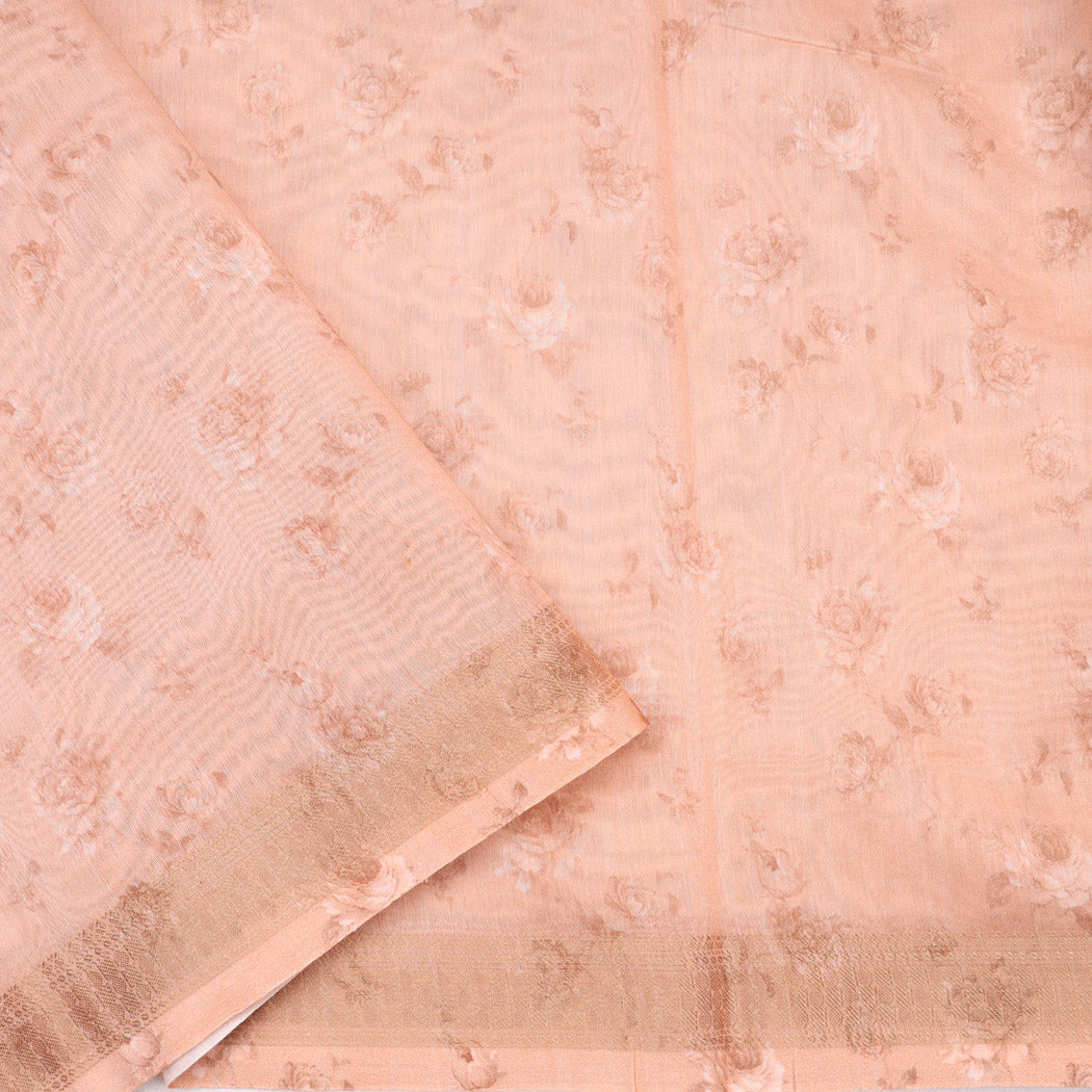 Light Peach Chanderi Saree With Printed Floral Motifs