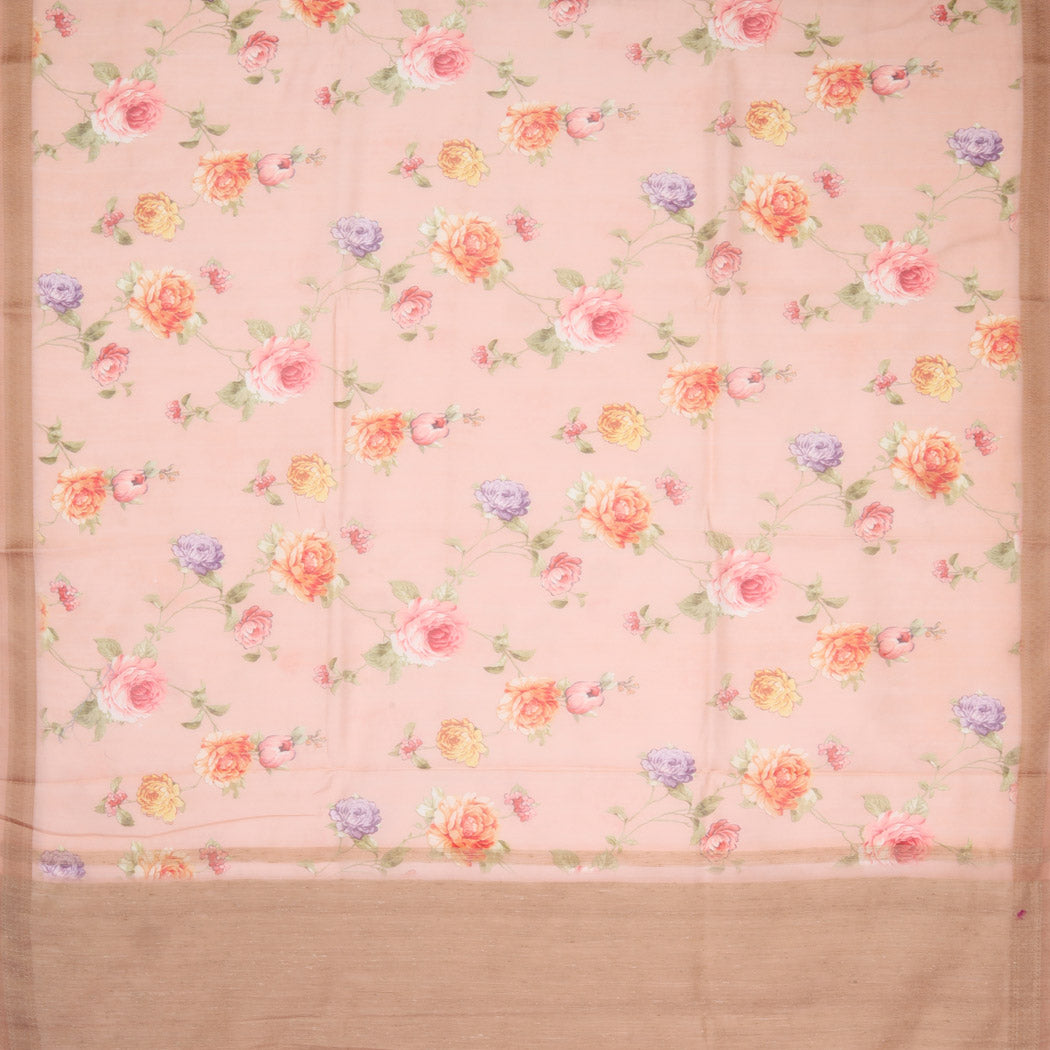 Light Peach Chanderi Saree With Printed Floral Motifs