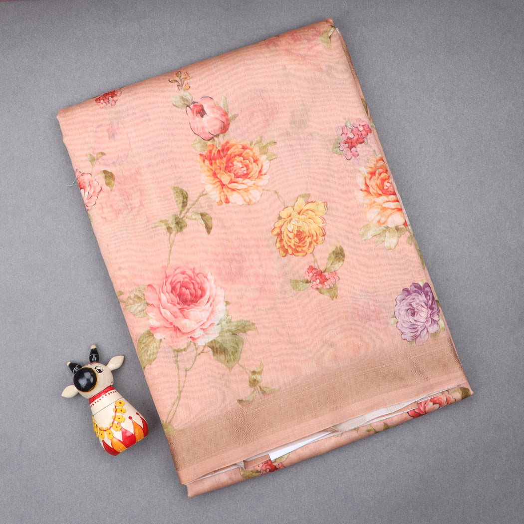 Light Peach Chanderi Saree With Printed Floral Motifs