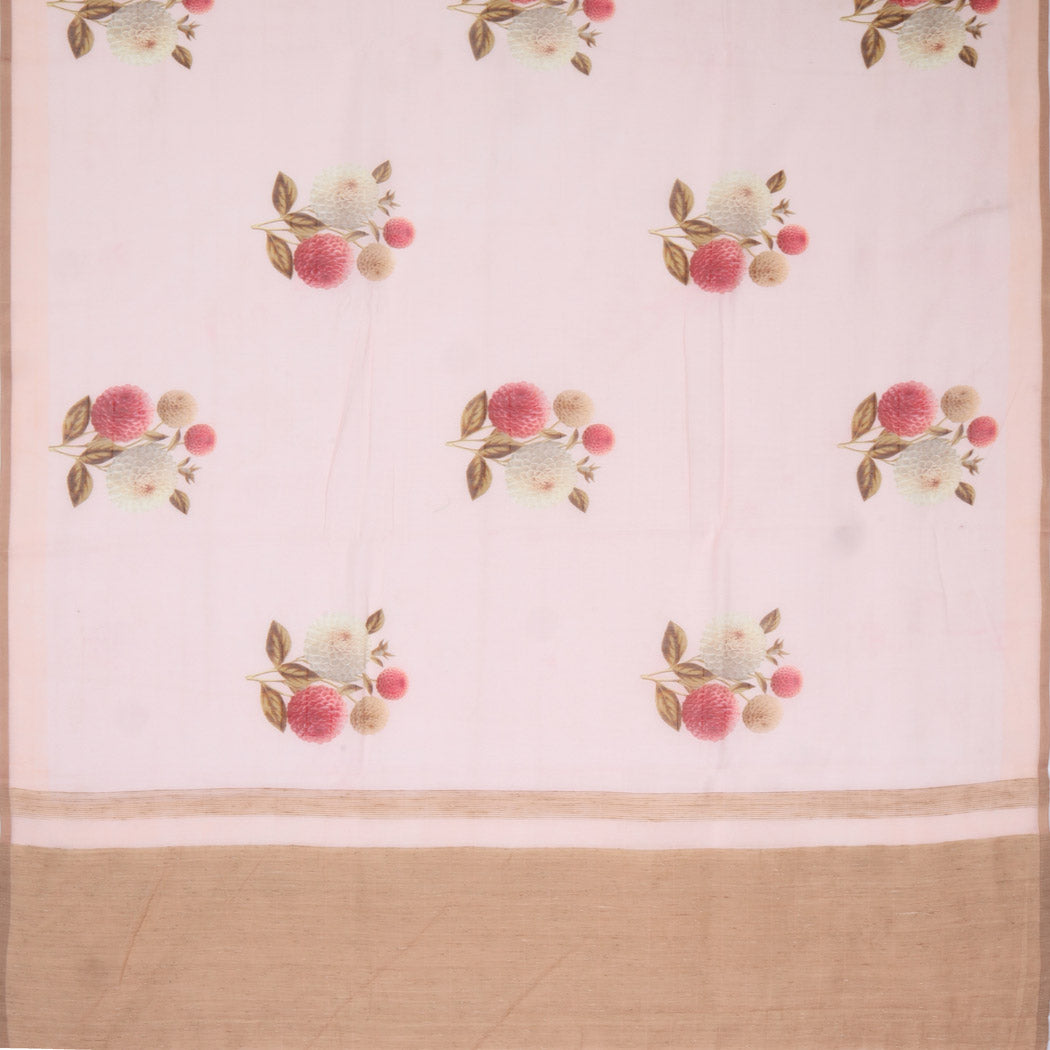 Pastel Pink Chanderi Silk Saree With Printed Floral Pattern