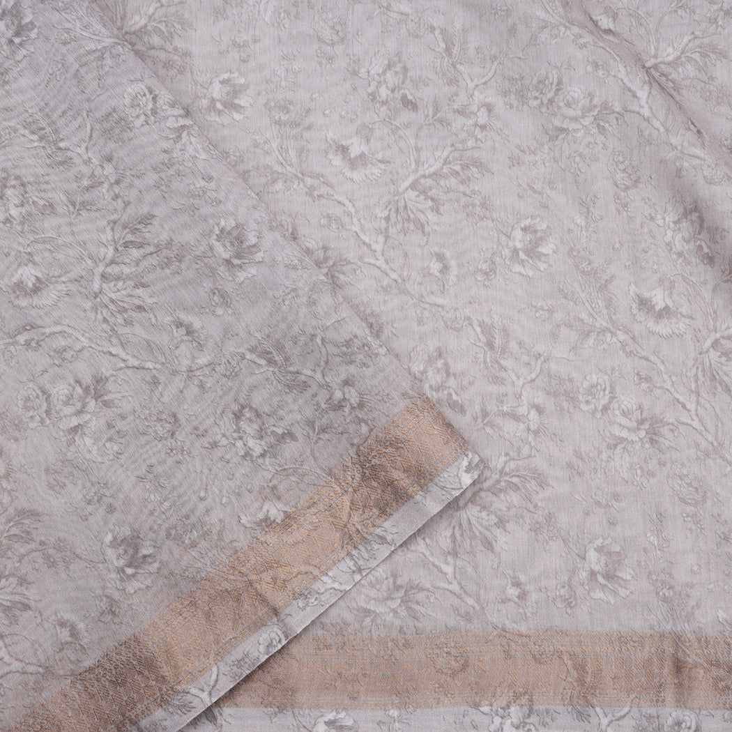 Pastel Grey Chanderi Silk Saree With Floral Printed Motifs