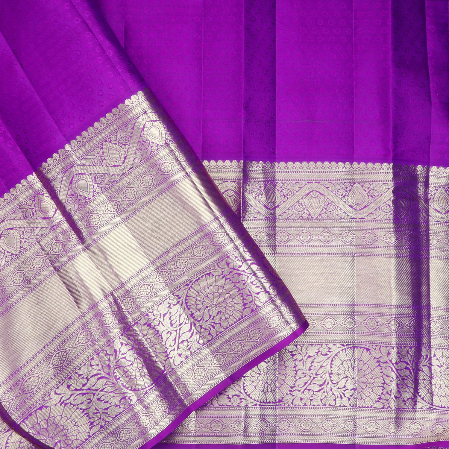 Fuchsia Pink Kanjivaram Silk Saree With Floral And Peacock Motif Pattern