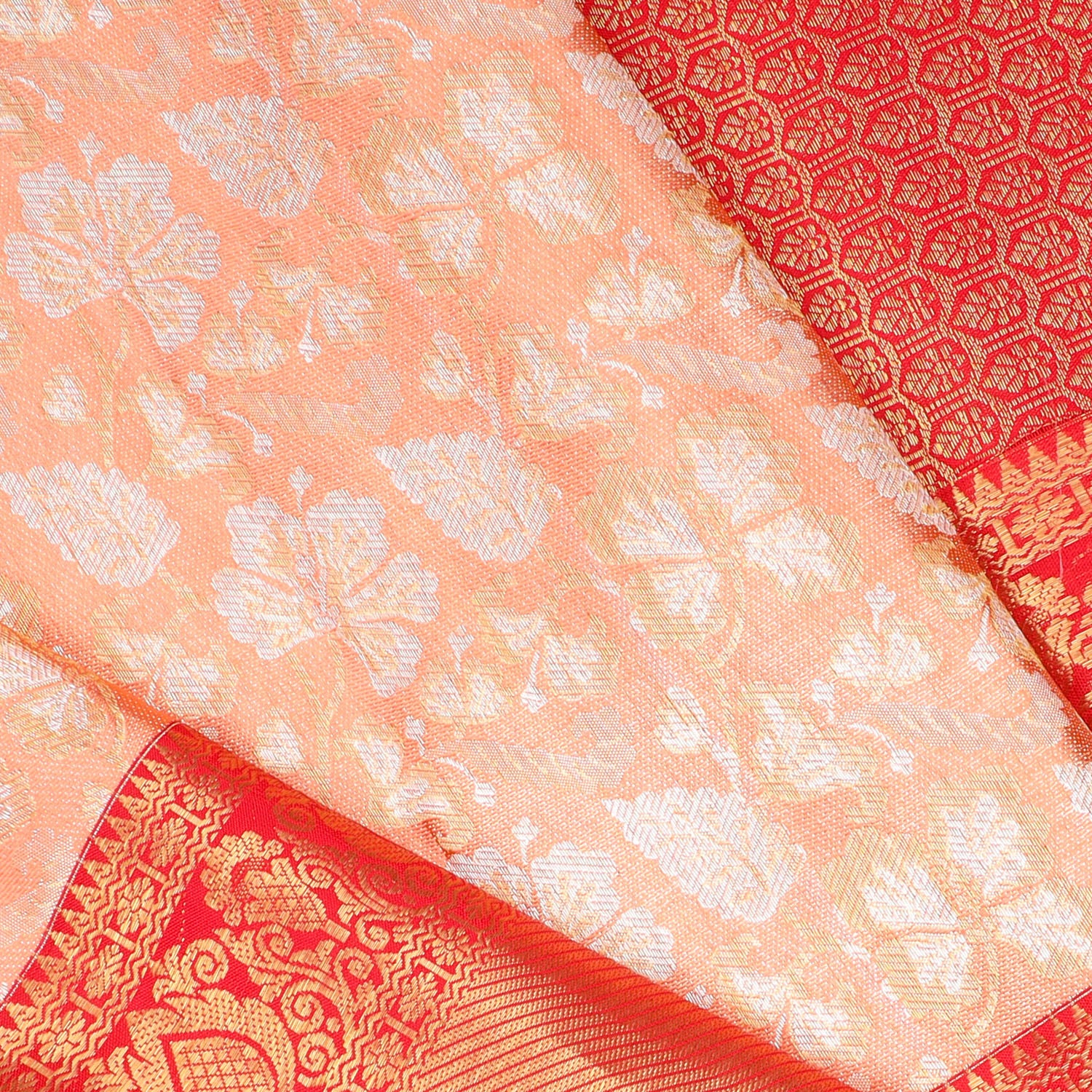 Peach Kanjivaram Silk Saree With Floral Pattern