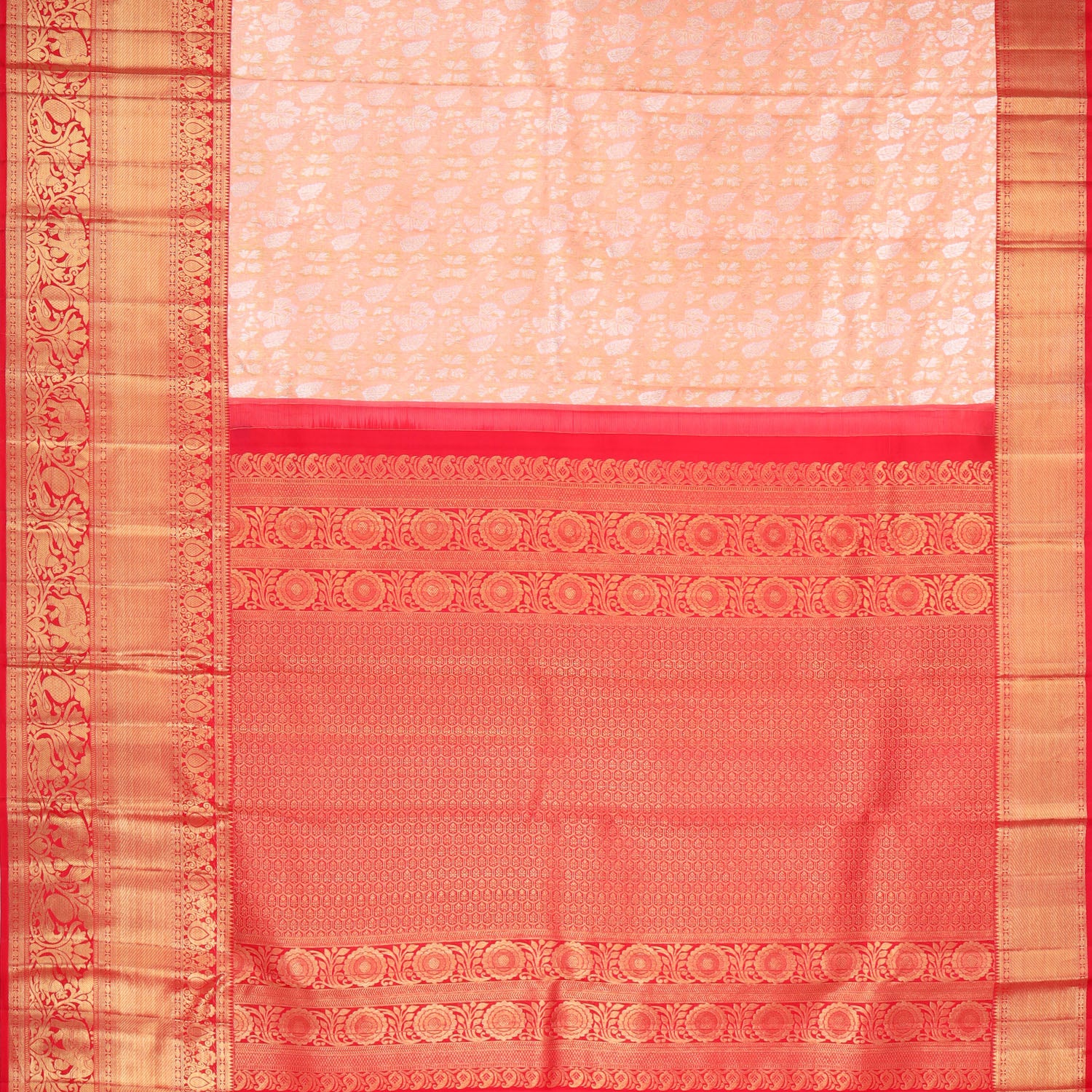 Peach Kanjivaram Silk Saree With Floral Pattern