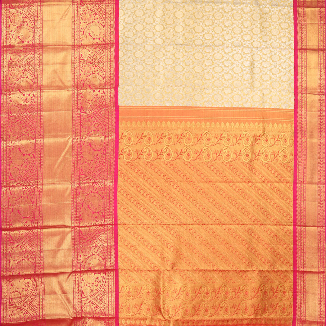 Golden Yellow Tissue Kanjivaram Silk Saree With Floral And Mayil Pattern