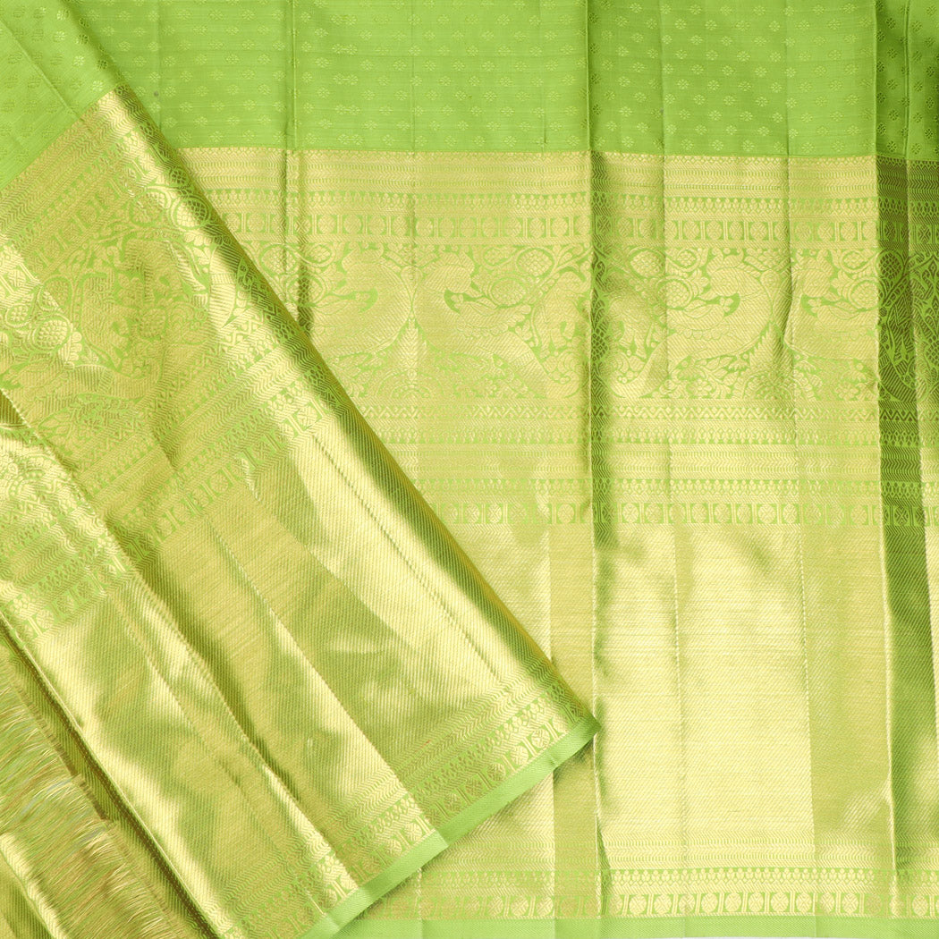 Pastel Green Kanjivaram Silk Saree With Floral Pattern