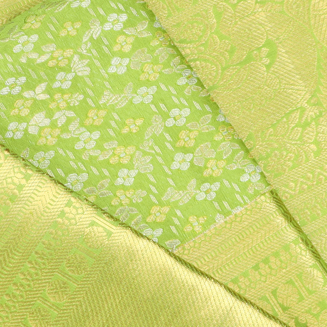 Pastel Green Kanjivaram Silk Saree With Floral Pattern