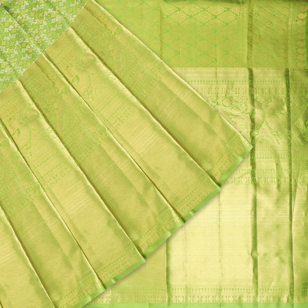 Pastel Green Kanjivaram Silk Saree With Floral Pattern