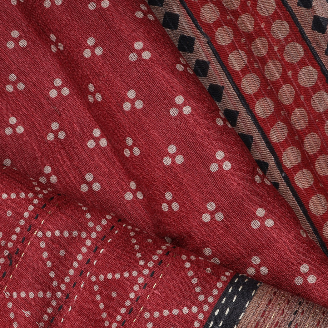 Earthy Pink Printed Tussar Saree With Embroidery