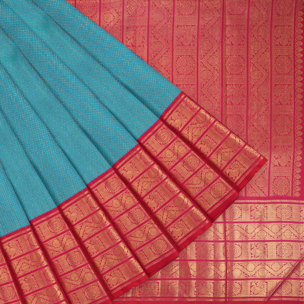 Cerulean Blue Kanjivaram Silk Saree With Tiny Buttis