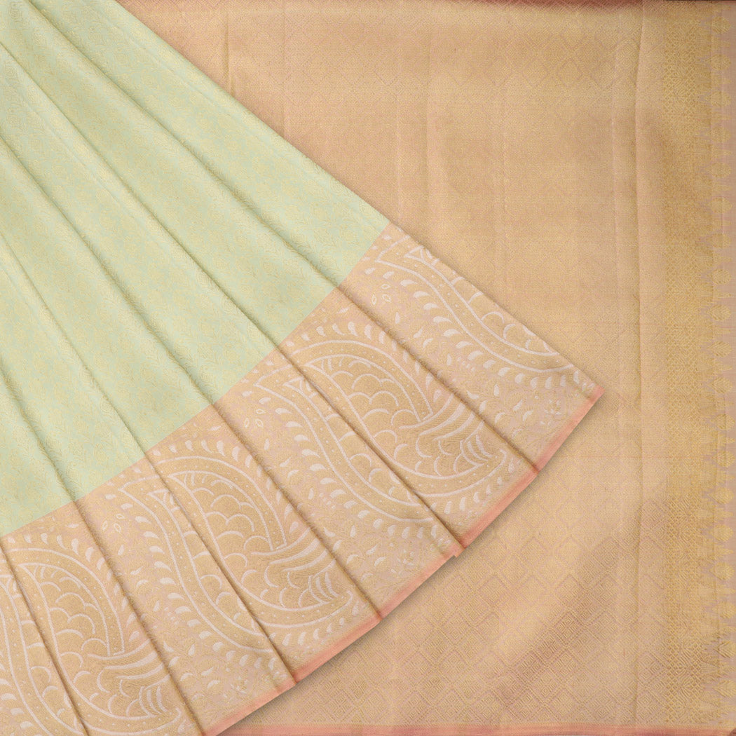 Pastel Green Kanjivaram Silk Saree With Floral Motif Pattern