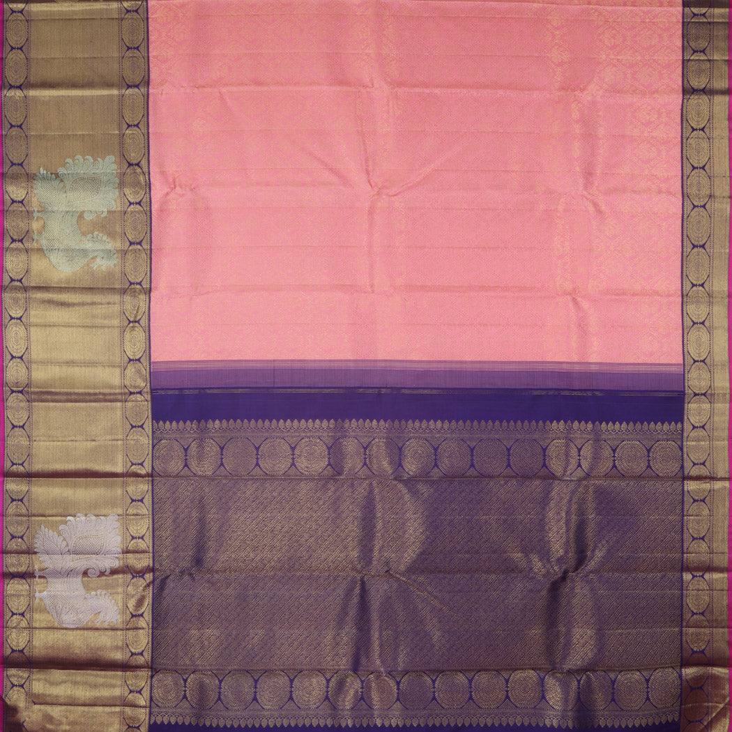 Peach Pink Kanjivaram Silk Saree With Floral Pattern