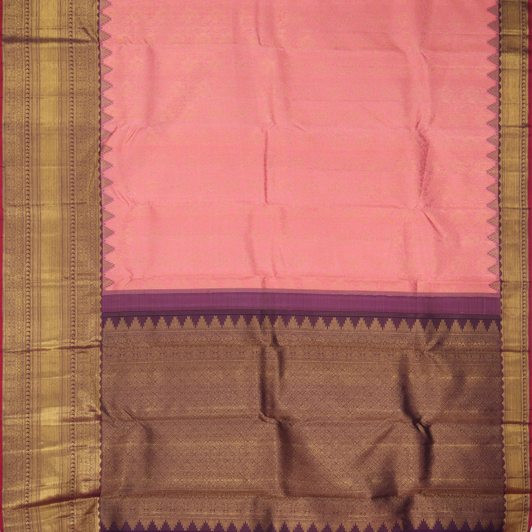 Salmon Pink Kanjivaram Silk Saree With Floral Pattern