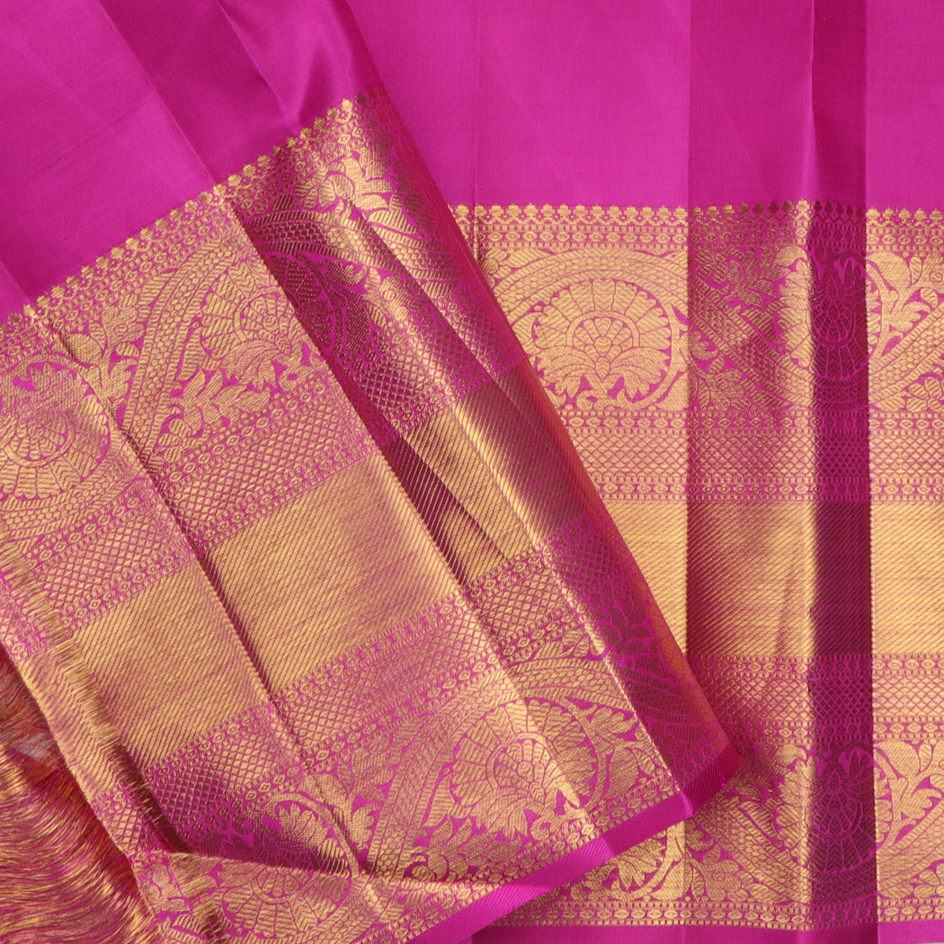 Bright Blue Kanjivaram Silk Saree With Floral Pattern