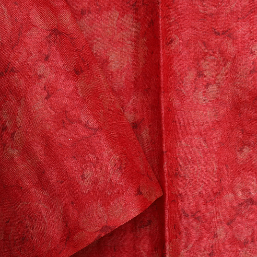 Brick Red Tussar Saree With Printed Floral Motifs