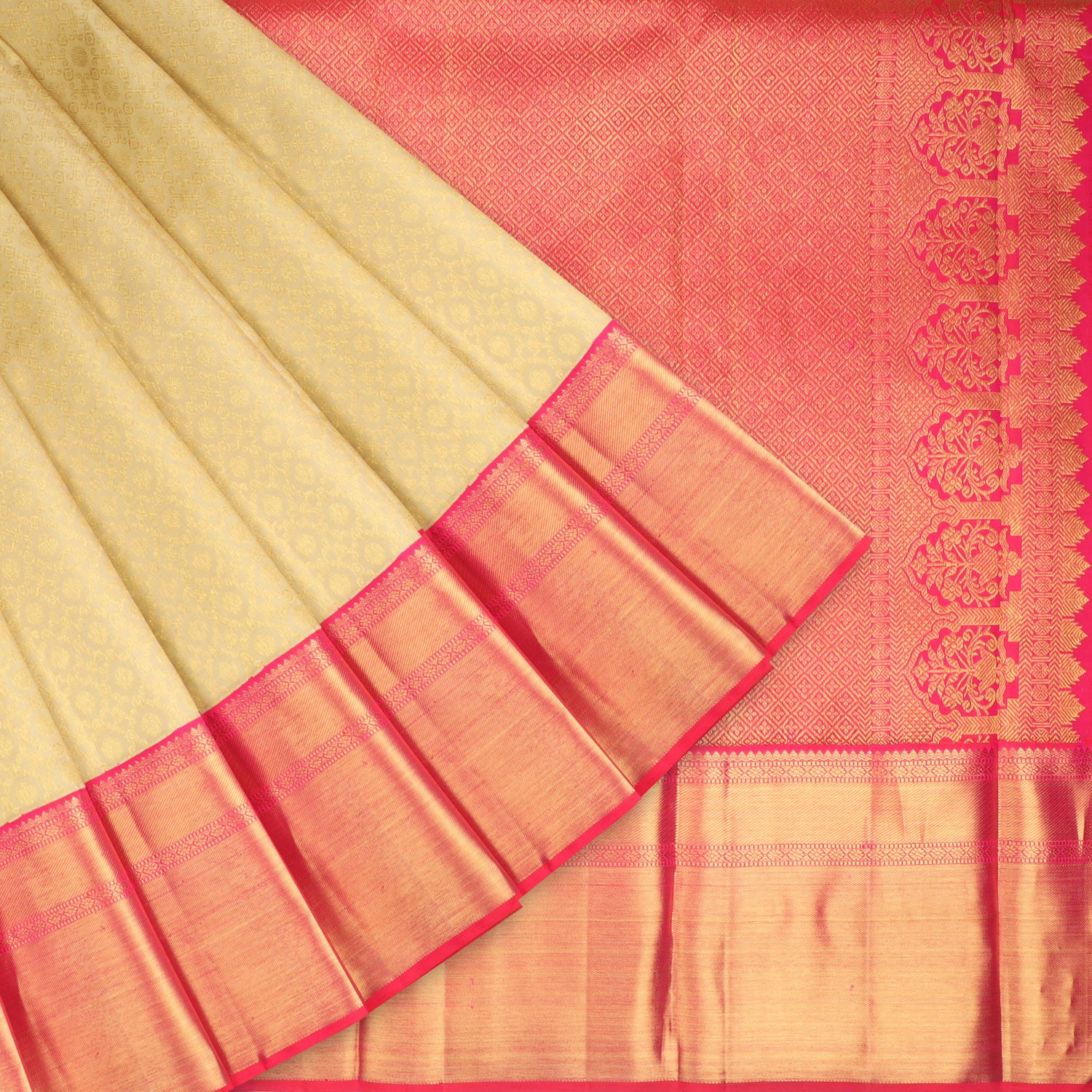 Cream Kanjivaram Silk Saree With Floral Pattern