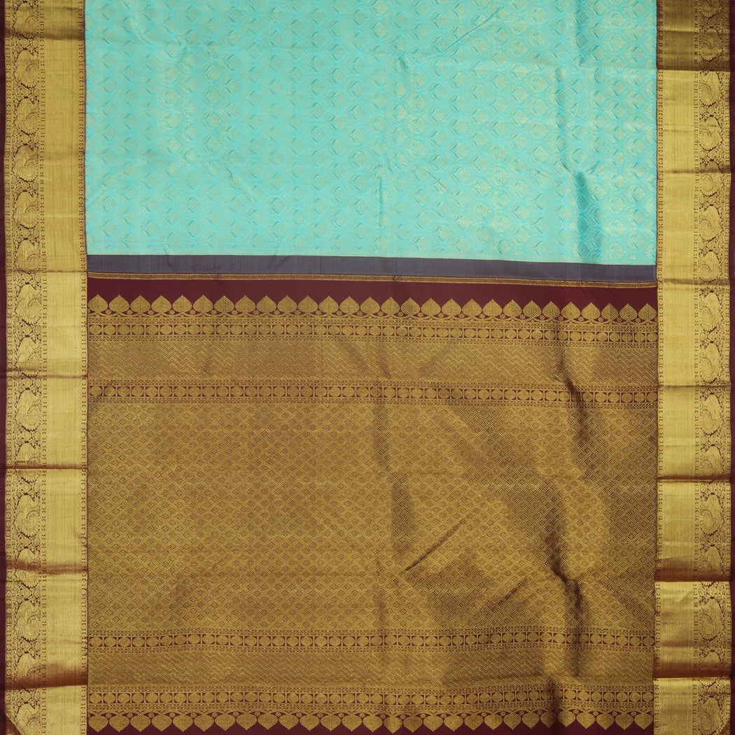 Bright Blue Kanjivaram Silk Saree With Floral Motif Pattern