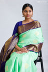 Seafoam Green Kanjivaram Silk Saree With Floral Chakra Motifs