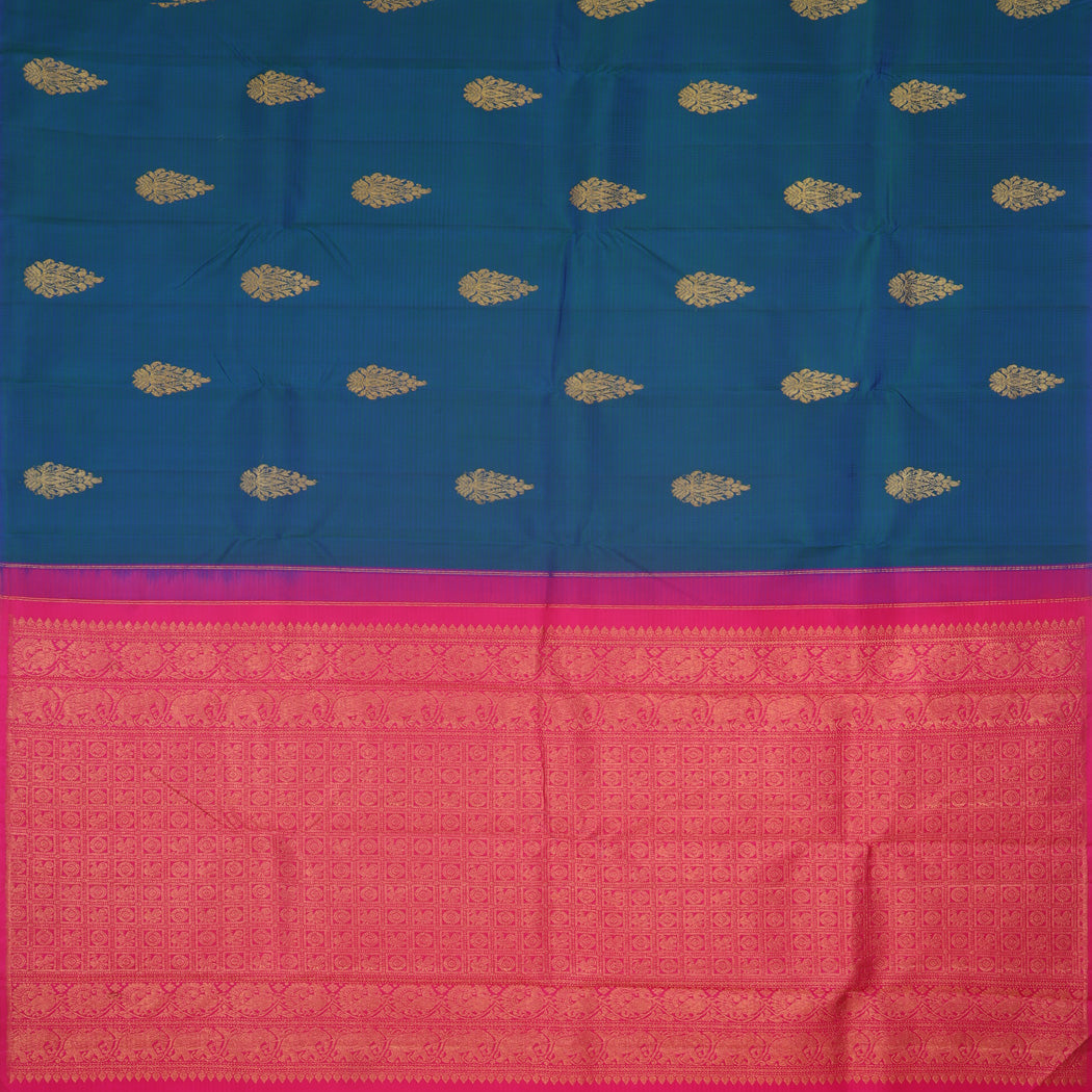 Teal Kanjivaram Silk Saree With Floral Motifs