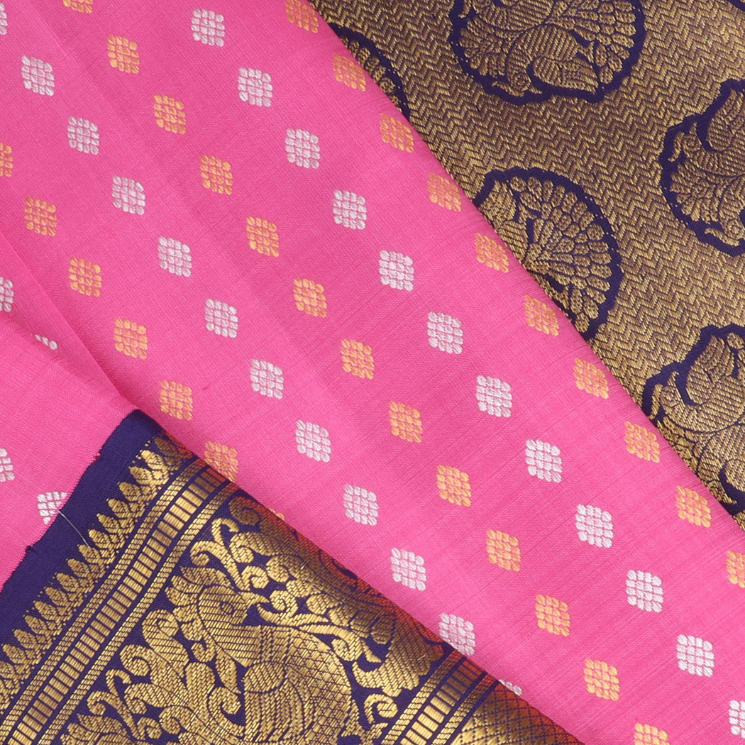 Flamingo Pink Kanjivaram Silk Saree With Tiny Floral Buttis