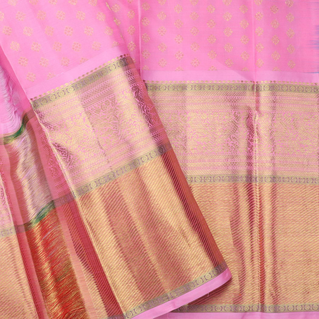 Blue Kanjivaram Silk Saree With Floral Motif Pattern