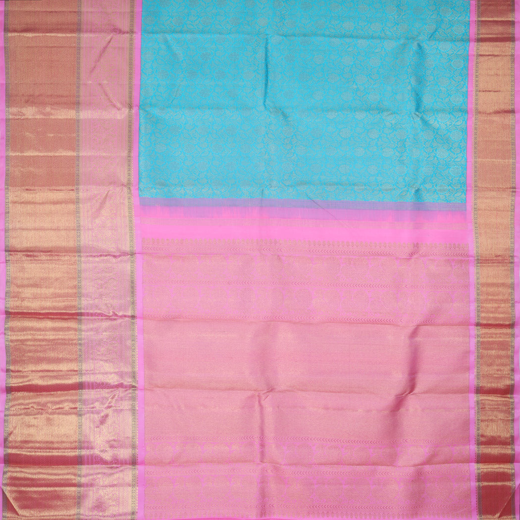 Blue Kanjivaram Silk Saree With Floral Motif Pattern