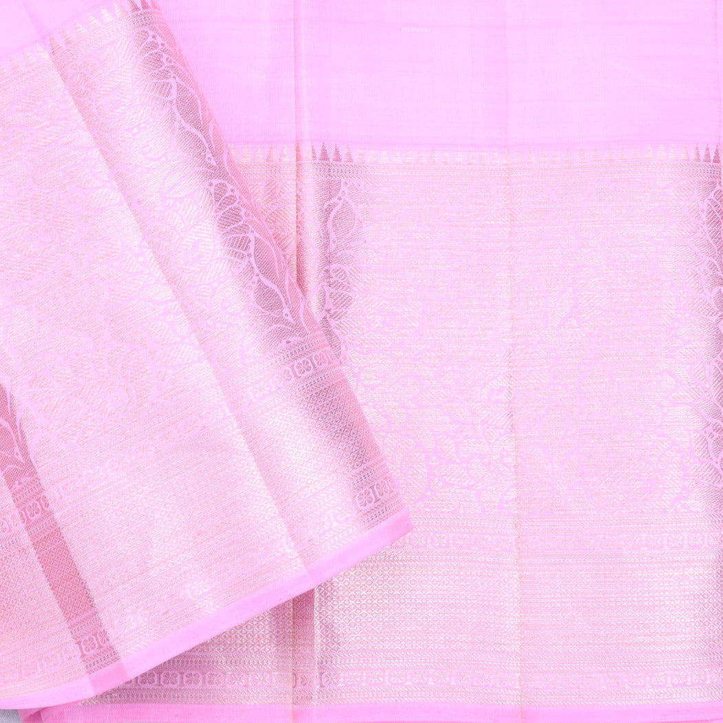 Rani Pink Kanjeevaram Silk Saree With Checks Pattern