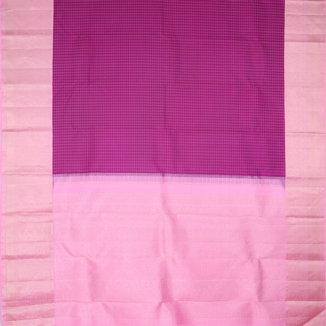 Rani Pink Kanjeevaram Silk Saree With Checks Pattern