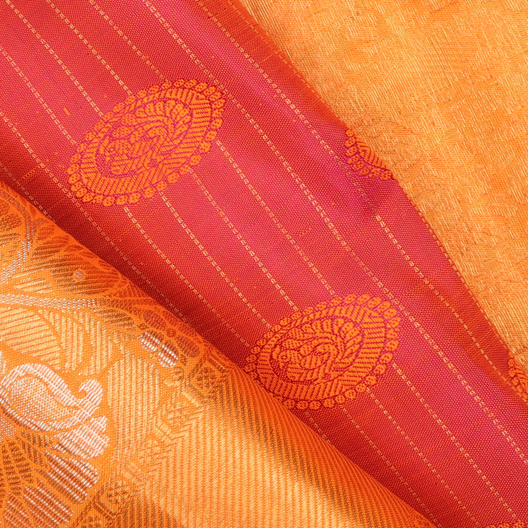 Rogue Pink Kanjivaram Silk Saree With Mayil Chakra Motifs