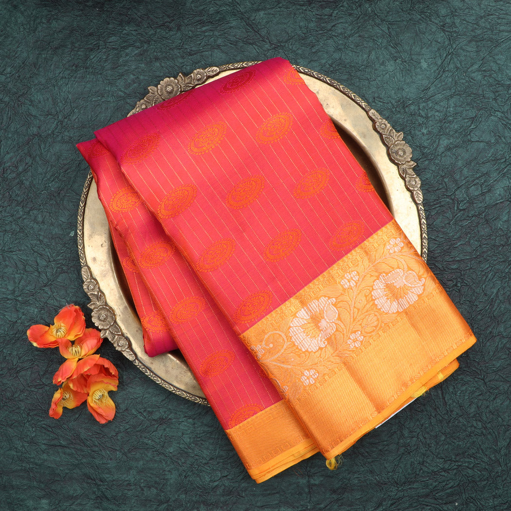 Rogue Pink Kanjivaram Silk Saree With Mayil Chakra Motifs