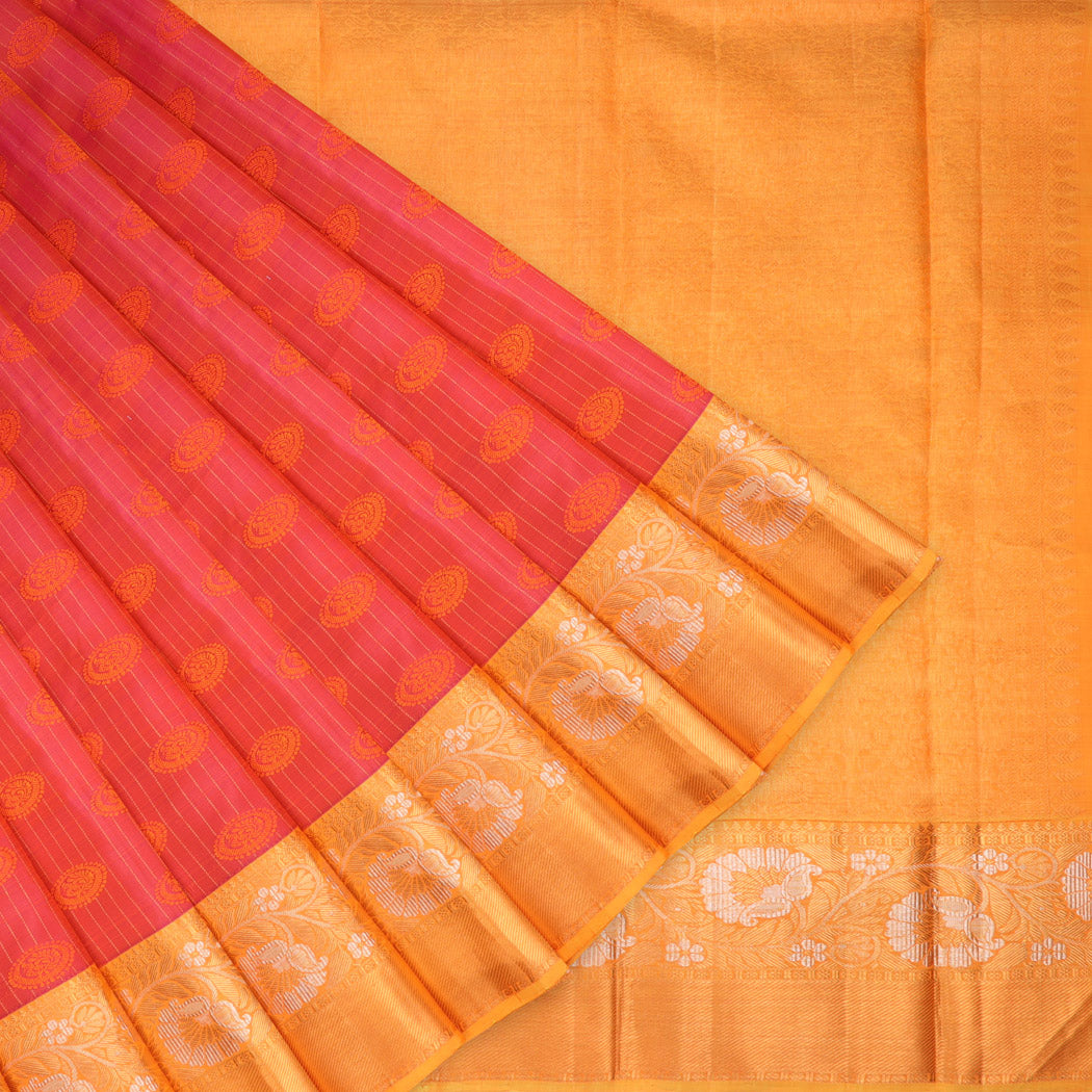 Rogue Pink Kanjivaram Silk Saree With Mayil Chakra Motifs