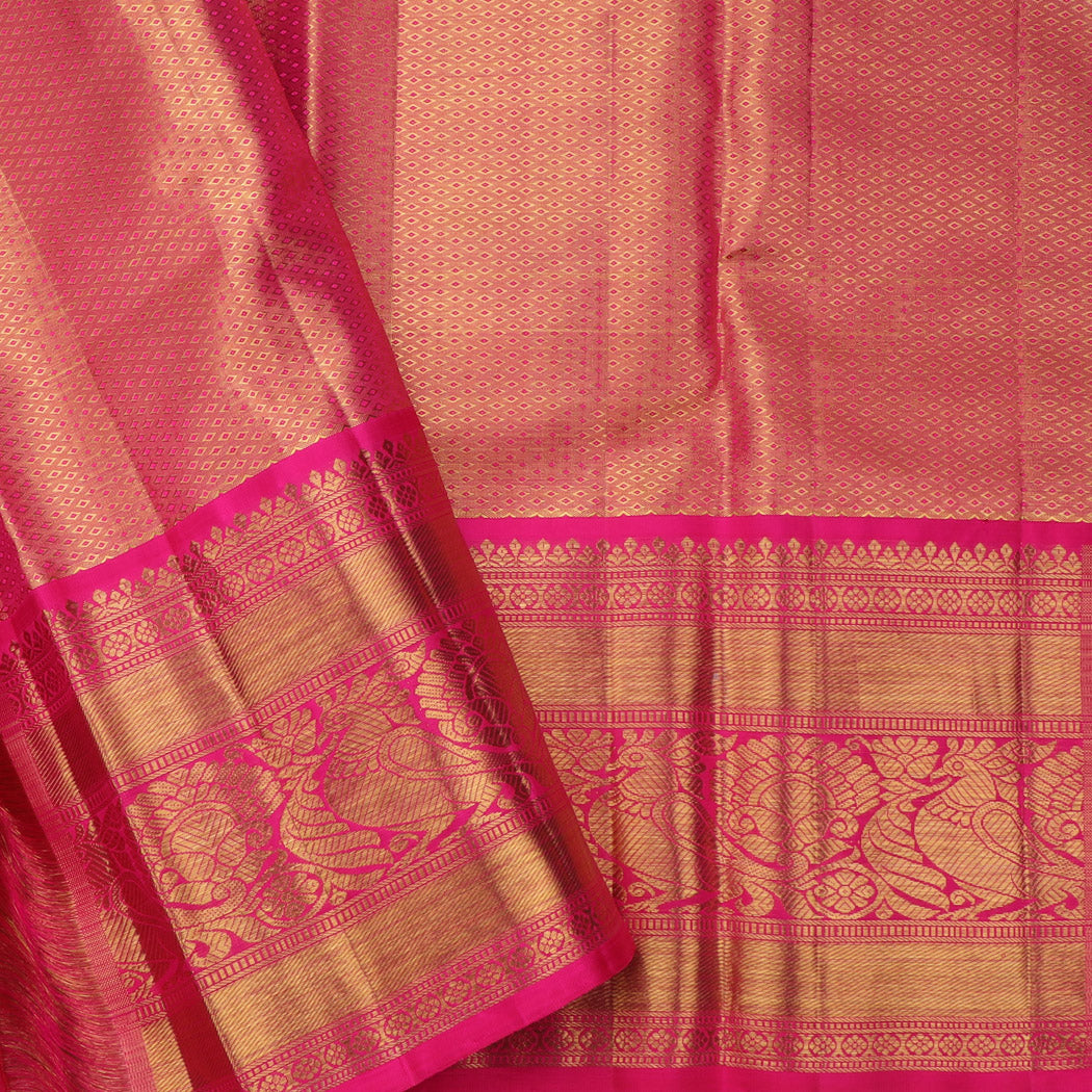 Golden Yellow Tissue Kanjivaram Silk Saree With Floral And Mayil Pattern