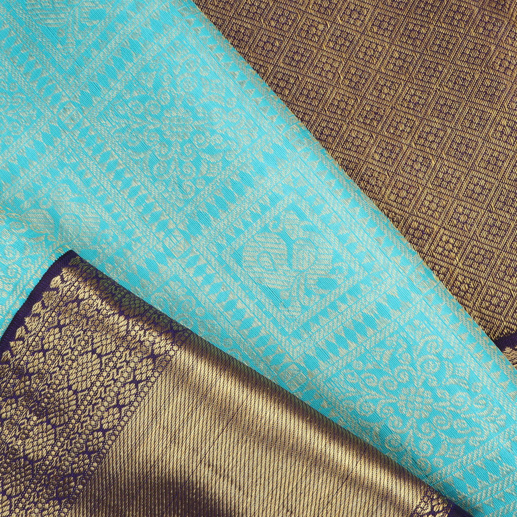 Light Blue Kanjivaram Silk Saree With Mayil Motifs