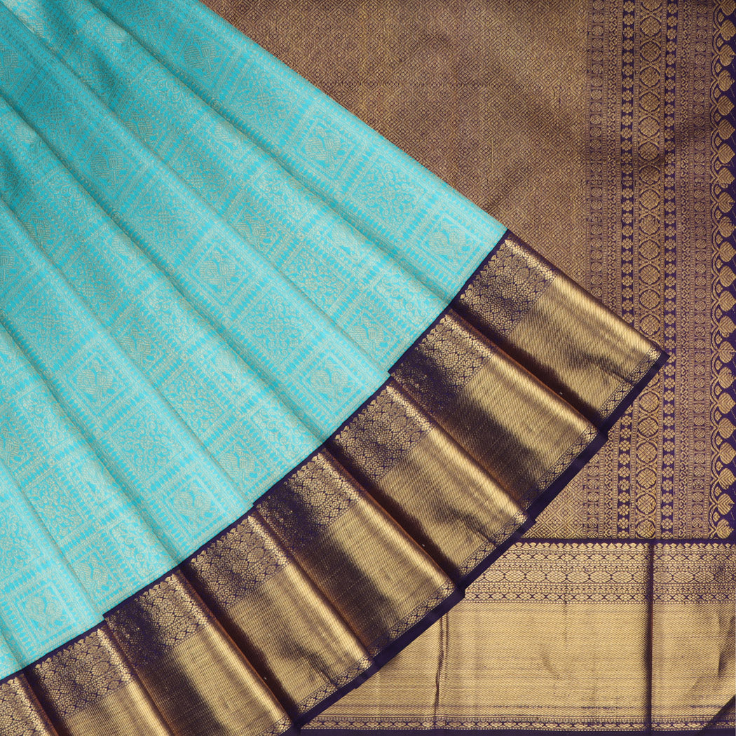 Light Blue Kanjivaram Silk Saree With Mayil Motifs