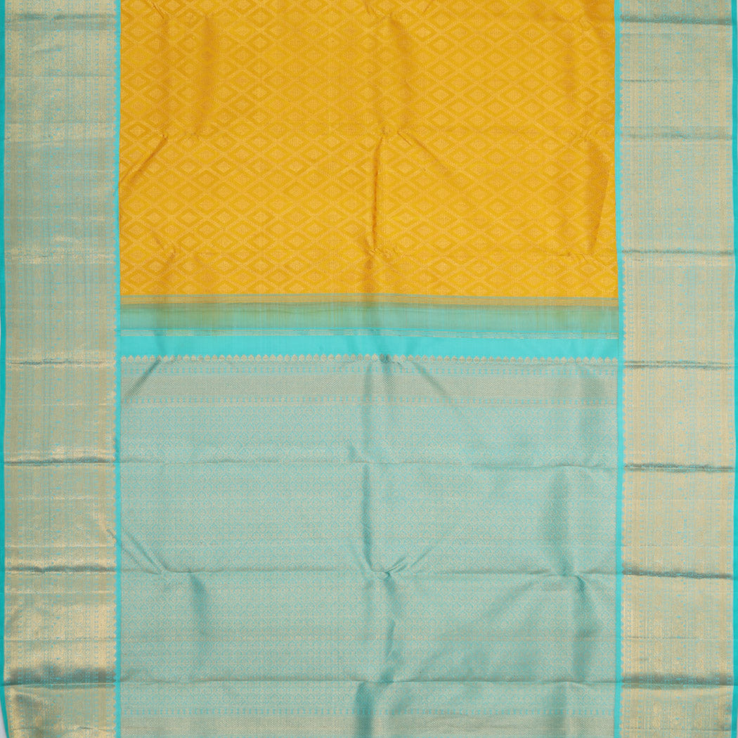 Turmeric Yellow Kanjivaram Silk Saree With Diamond Pattern