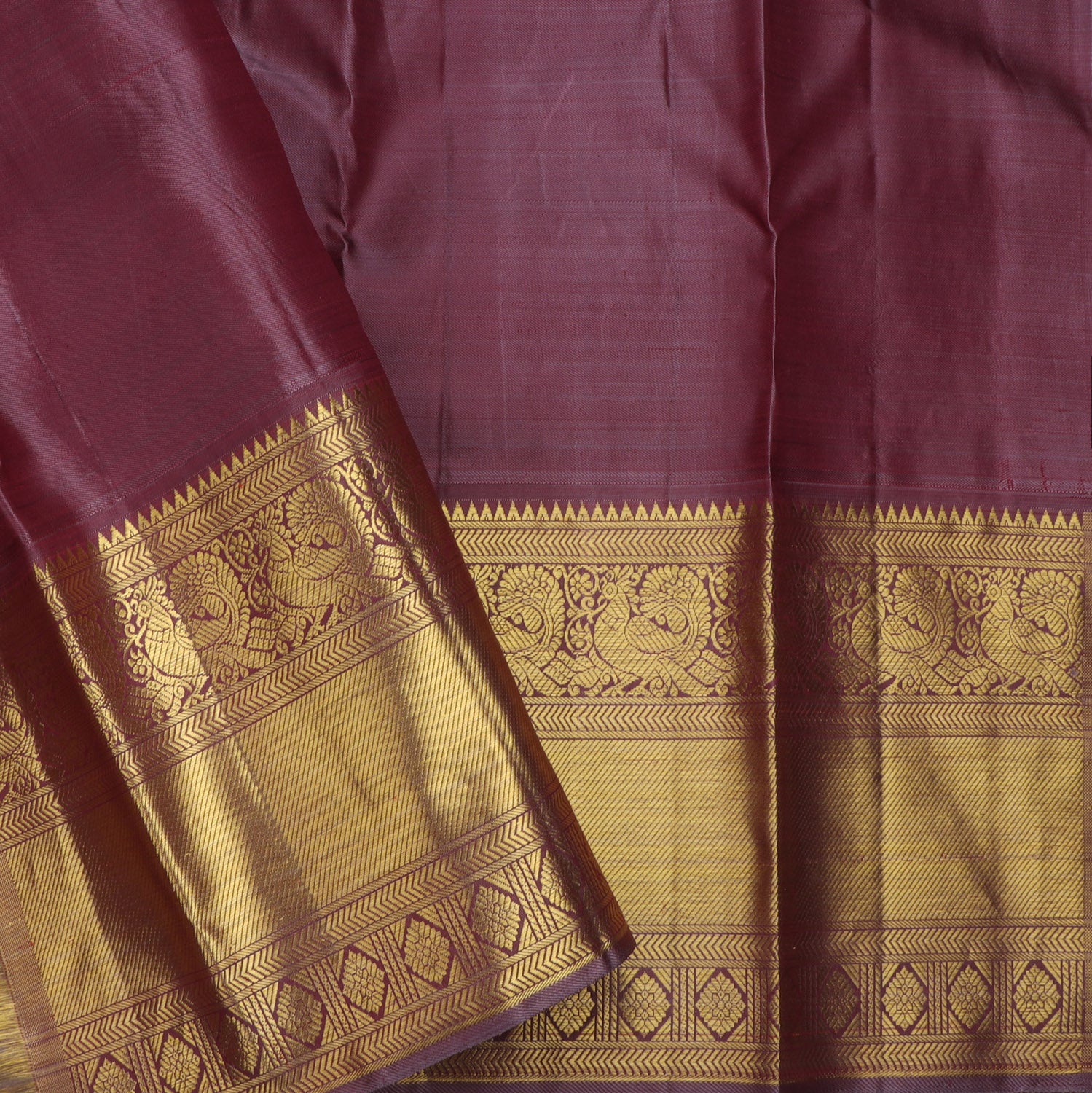 Pastel Purple Kanjivaram Silk Saree With Bird And Rudraksha Motifs