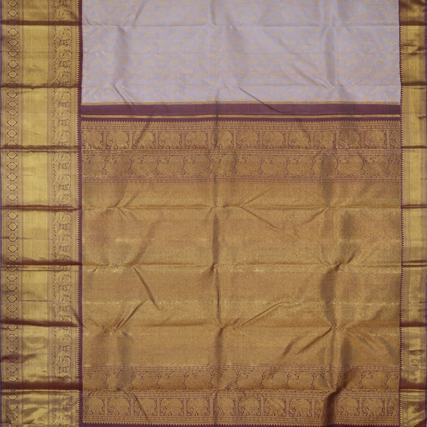 Pastel Purple Kanjivaram Silk Saree With Bird And Rudraksha Motifs