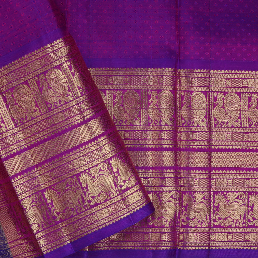 Blue Kanjivaram Silk Saree With Floral Buttis