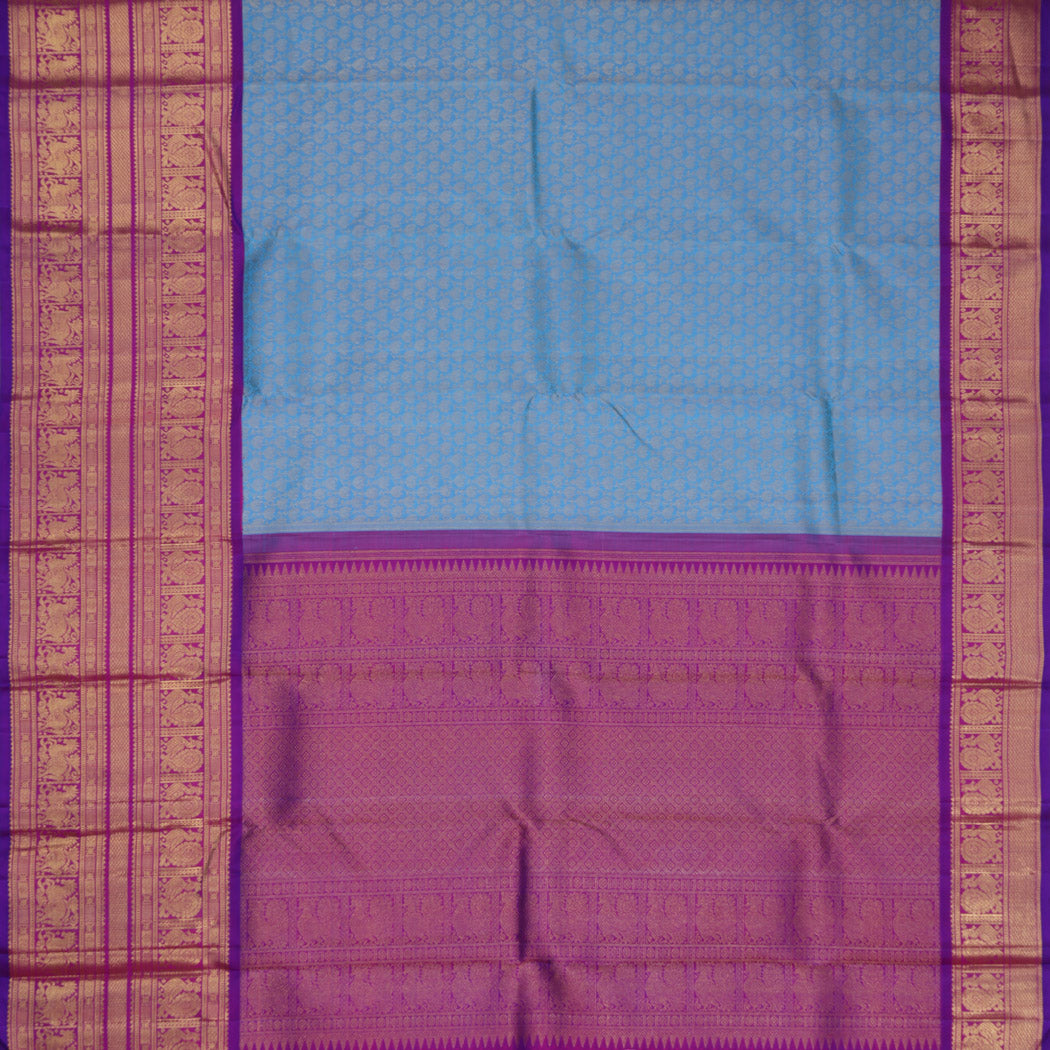 Blue Kanjivaram Silk Saree With Floral Buttis