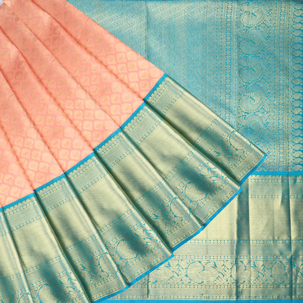 Pastel Pink Kanjivaram Silk Saree With Floral Buttis