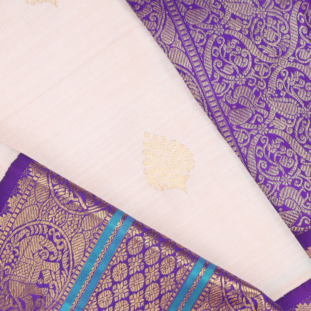 Pale Pink Kanjivaram Silk Saree With Floral Buttas