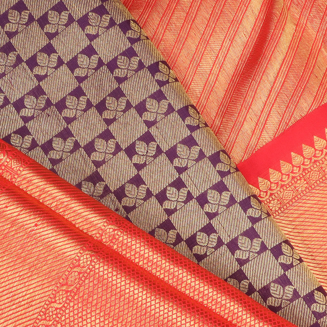 Purple Kanjivaram Silk Saree With Floral Pattern