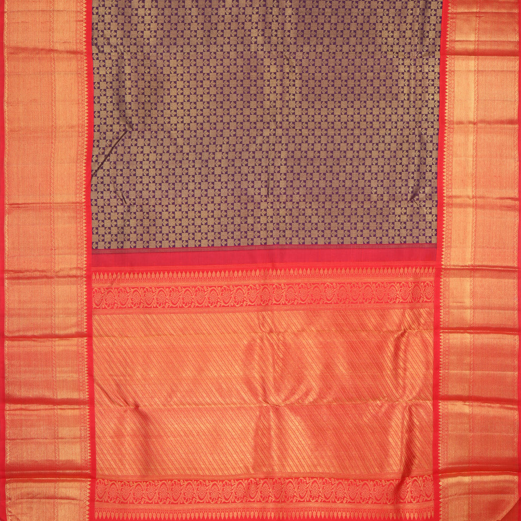 Purple Kanjivaram Silk Saree With Floral Pattern