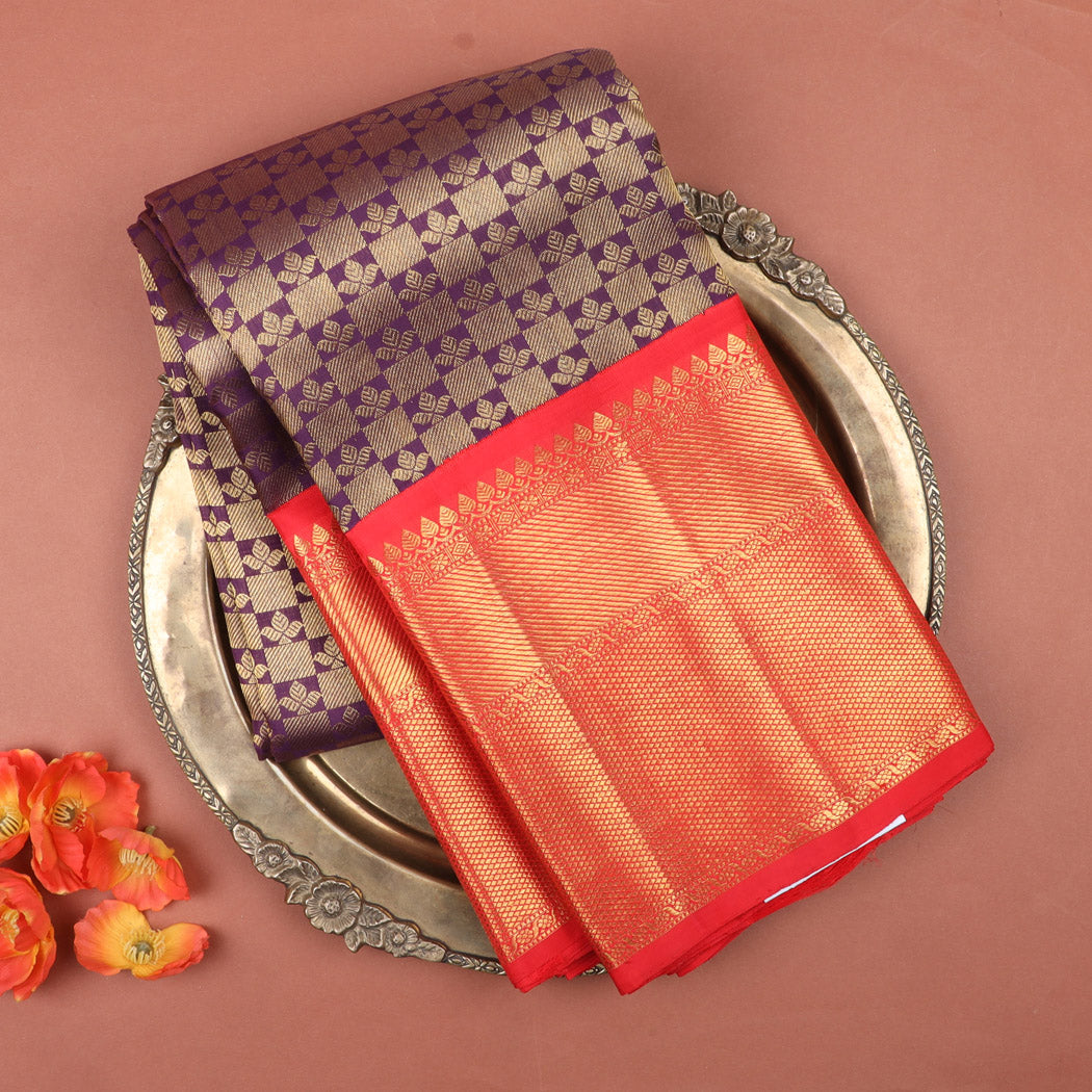 Purple Kanjivaram Silk Saree With Floral Pattern