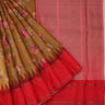 Greenish Brown Tussar Saree With Printed Floral Motifs