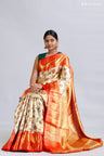 Light Gold Tissue Kanjivaram Silk Saree With Floral Motif Pattern