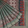 Earthy Green Printed Tussar Saree With Floral Embroidery