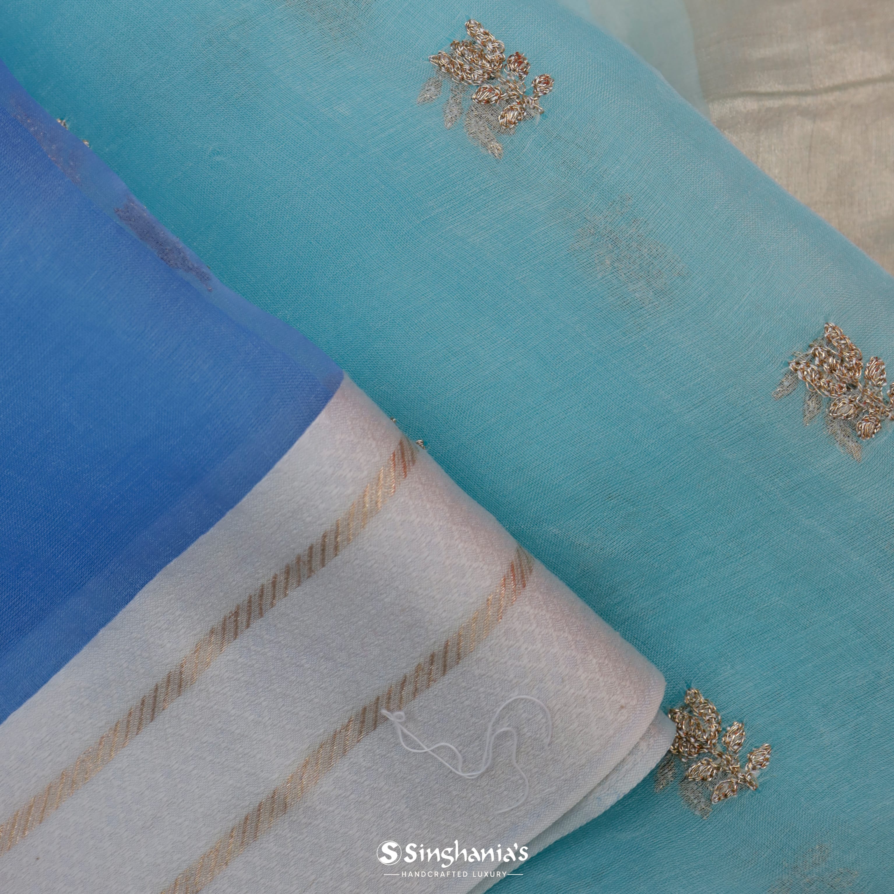 Dual Shade Organza Embroidery Saree With Floral Buttas